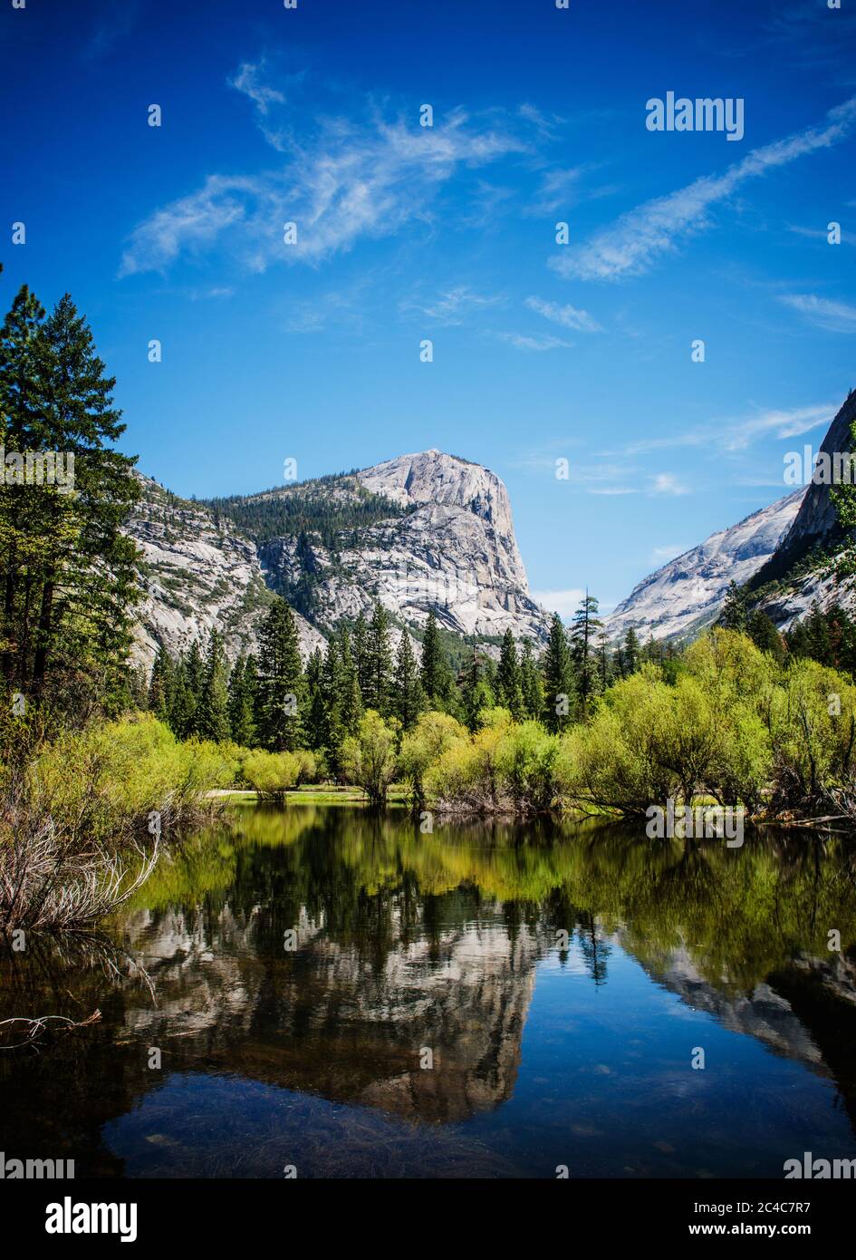 mountain overlooking mirror lake in Yosemite National Park, Mariposa County, California, USA Stock Photo