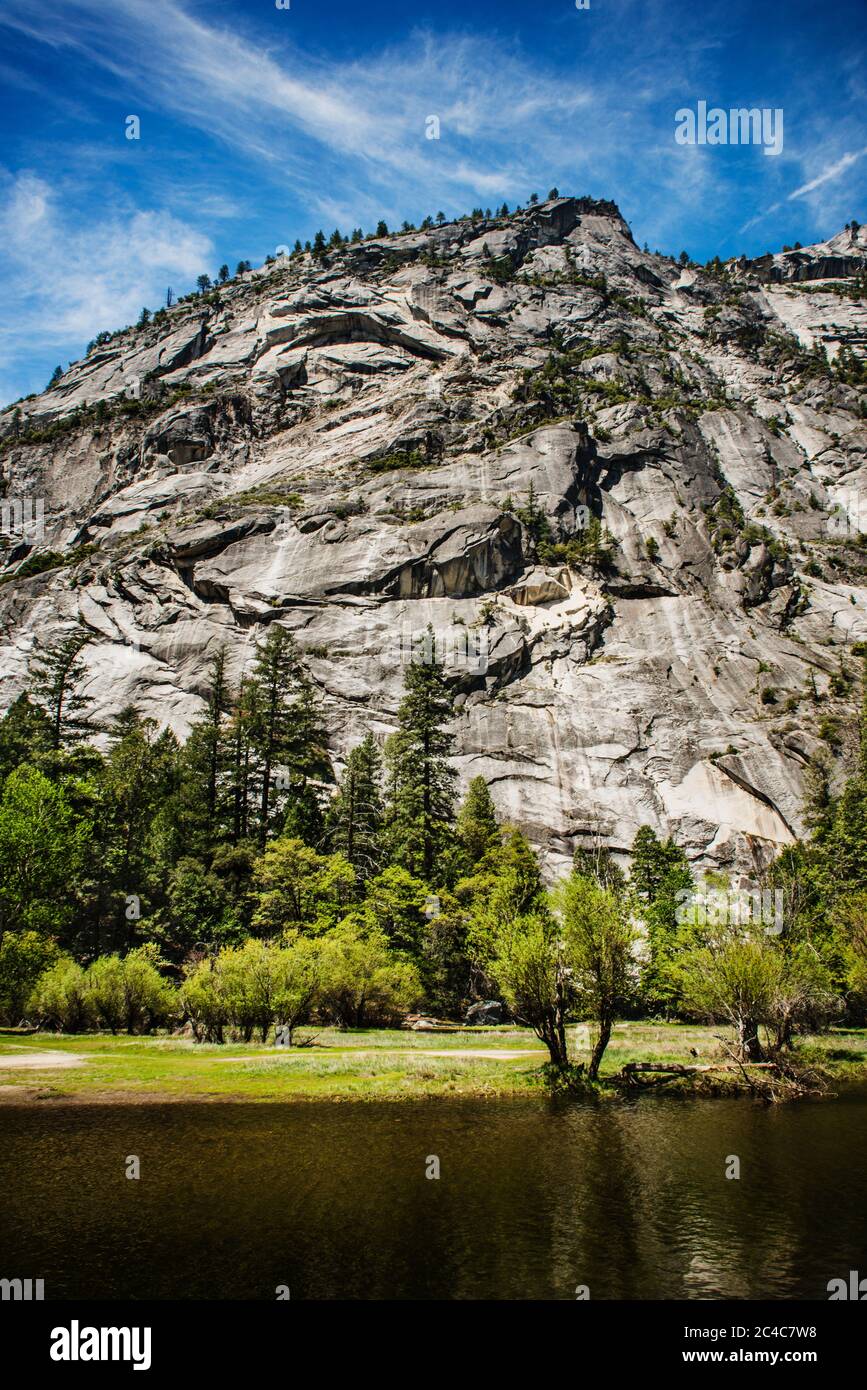 mountain overlooking mirror lake in Yosemite National Park, Mariposa County, California, USA Stock Photo