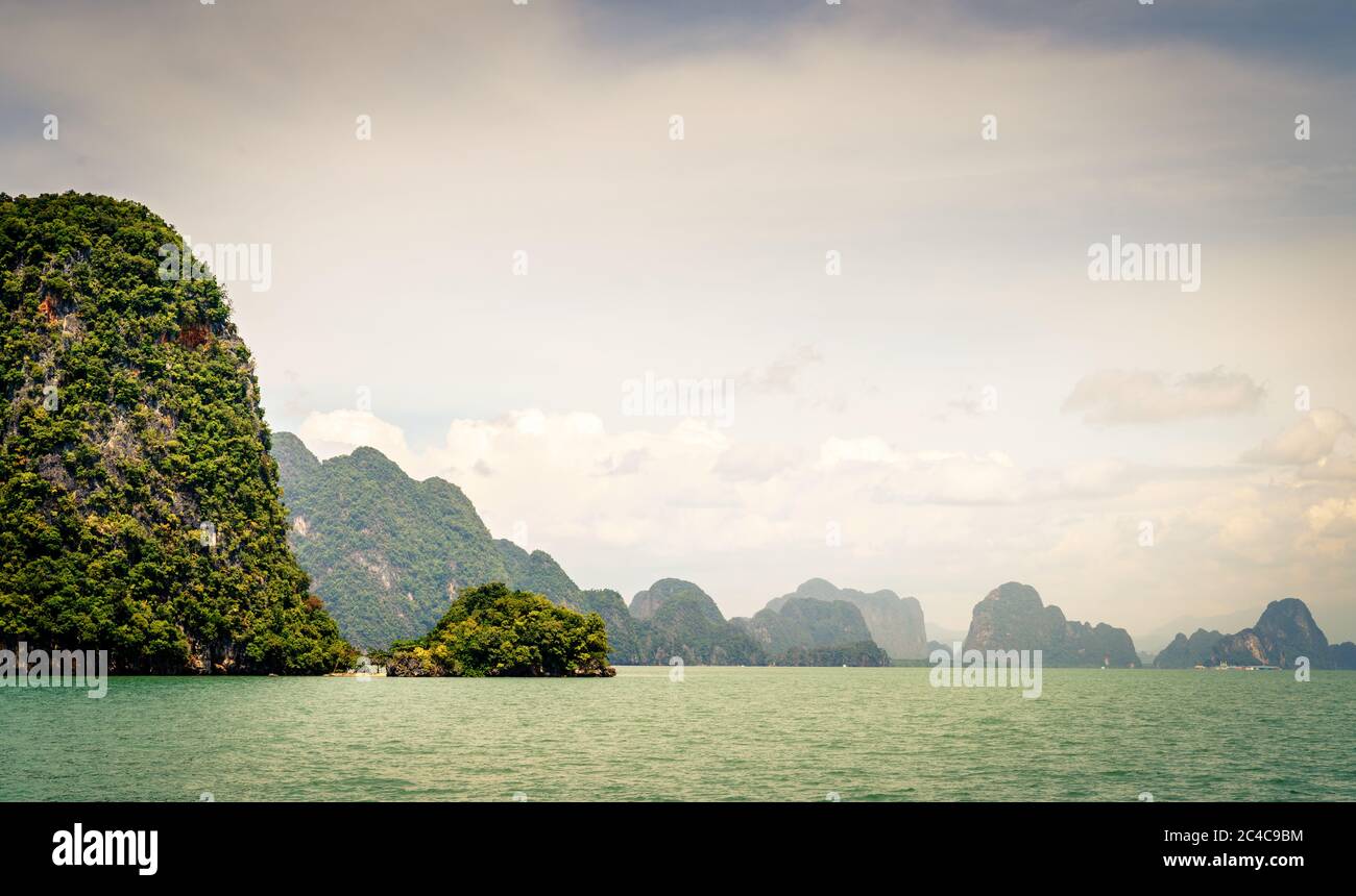 Scenic view of an island chain in the Andaman Sea in Thailand Stock Photo