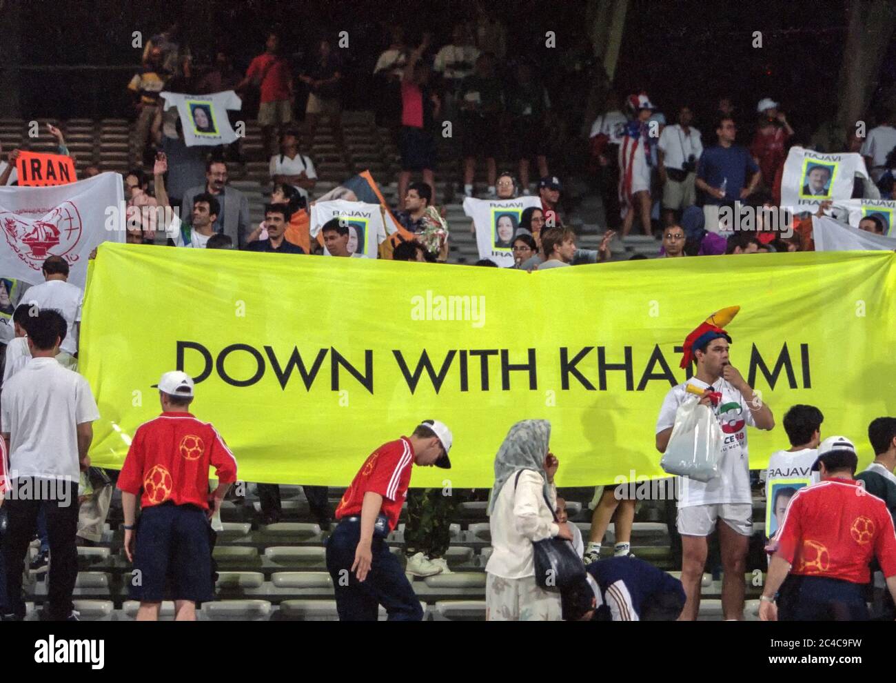 Iranian fan injured in melee after USA vs.Iran 1998 World Cup match in Lyon on June 21 1998 Stock Photo - Alamy