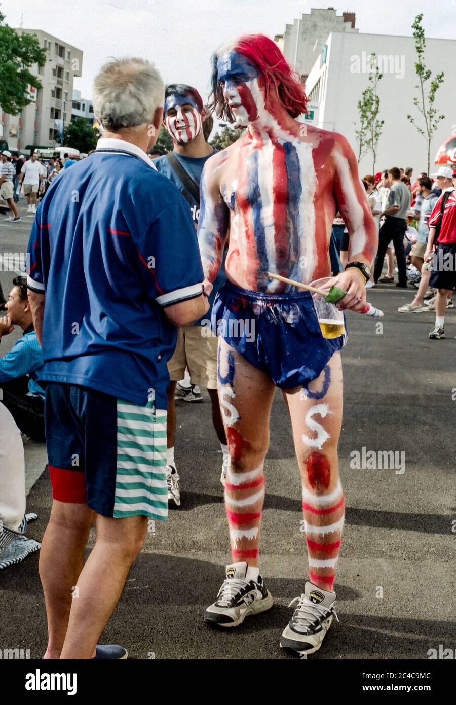 US soccer fan in body paint before a game at the 1998 FIFA World Cup. Stock Photo