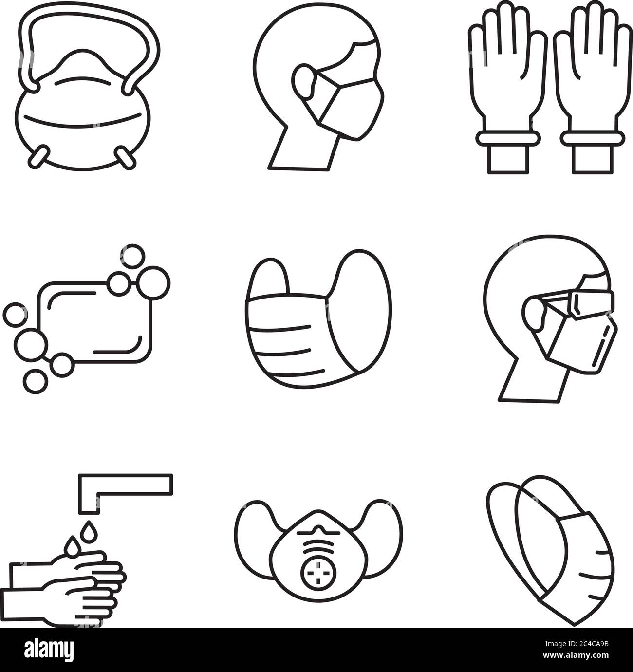 bundle of medical mask and covid19 set icons vector illustration design ...