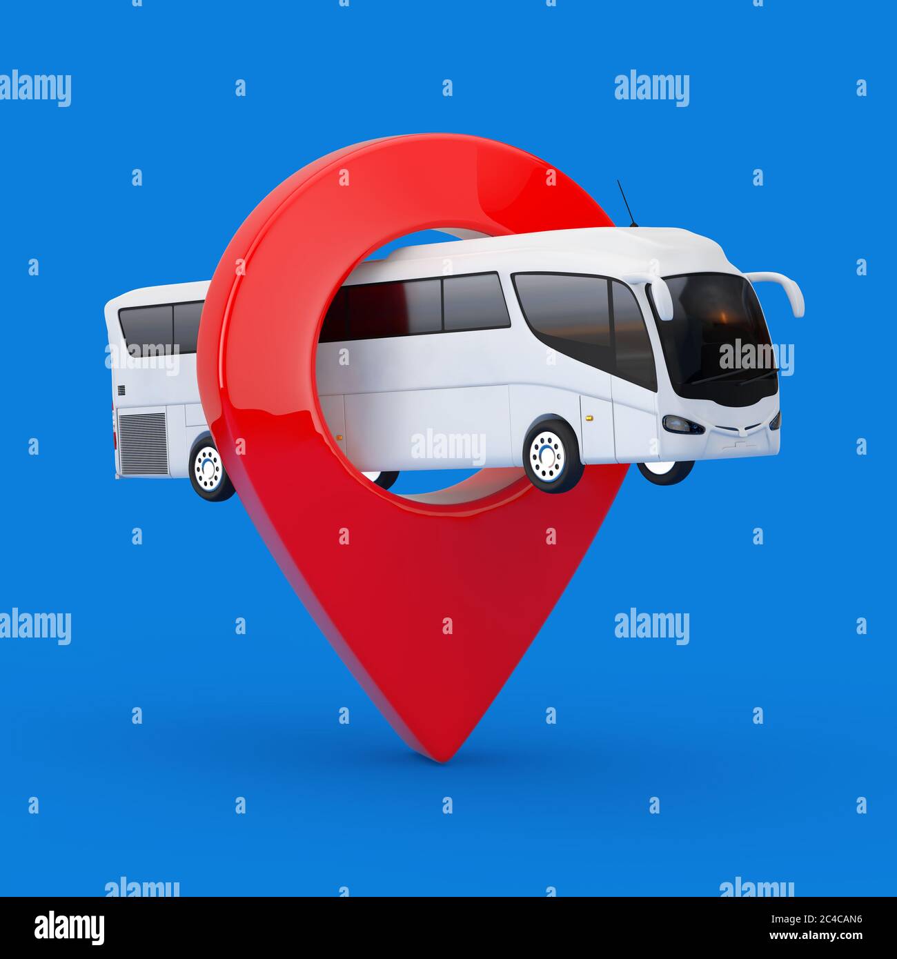 Big White Coach Tour Bus near Target Pin Pointer on a white background ...