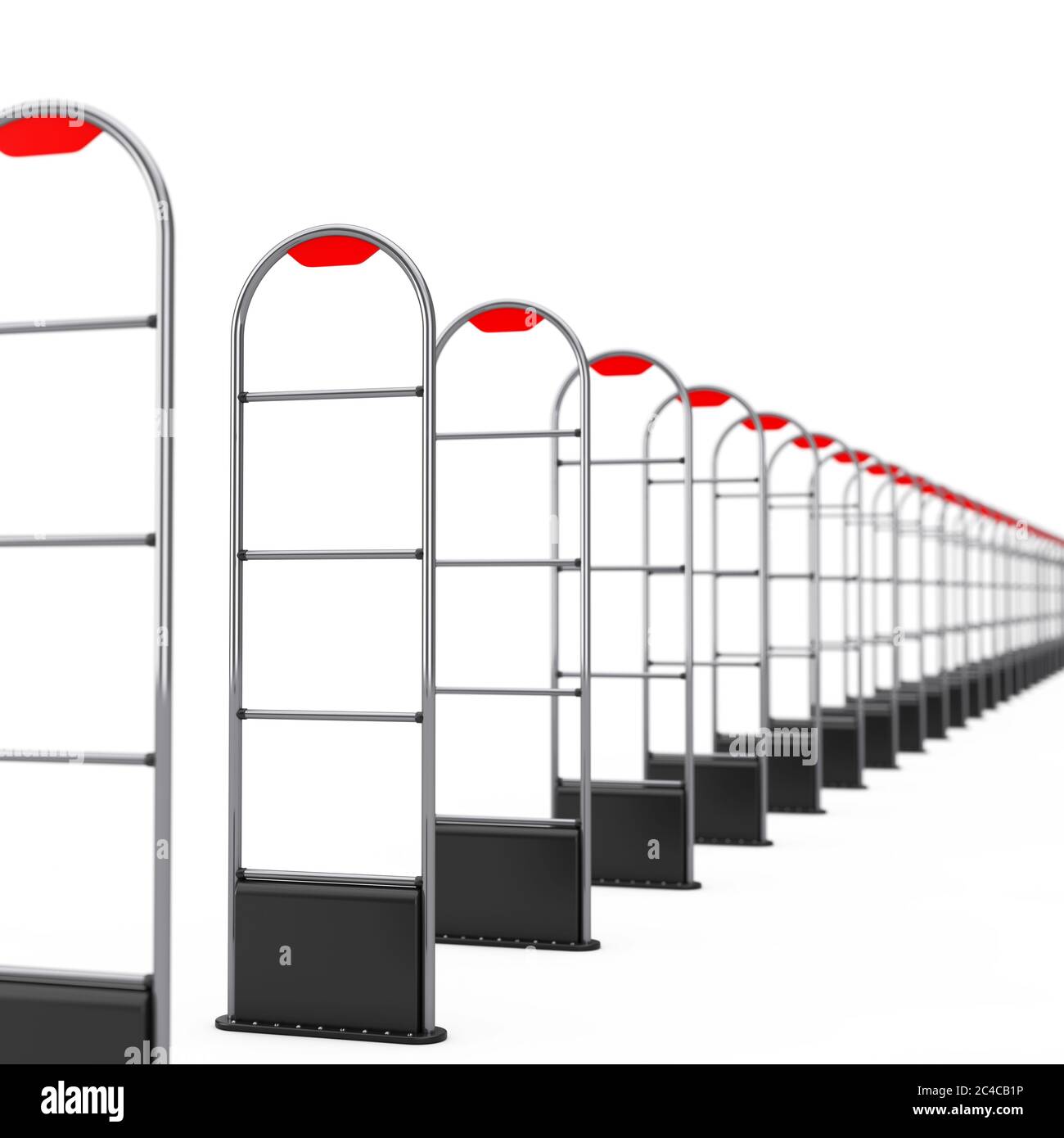 Row of Anti Theft Sensor Security Gate Scanners on a white background