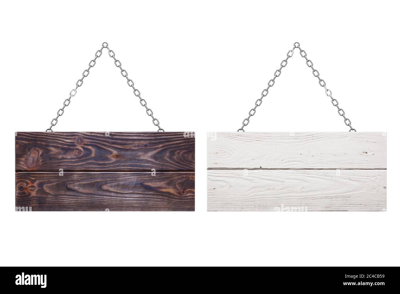 Old Wooden Signboard with Chain on a white background. 3d Rendering ...