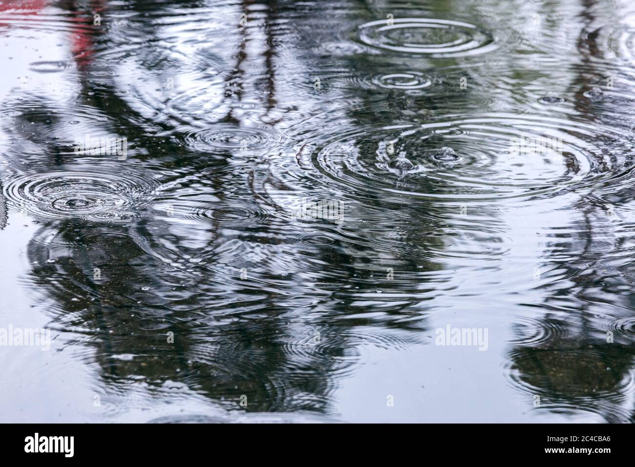 circles and raindrops in a puddle with bubbles on the water. rippled ...
