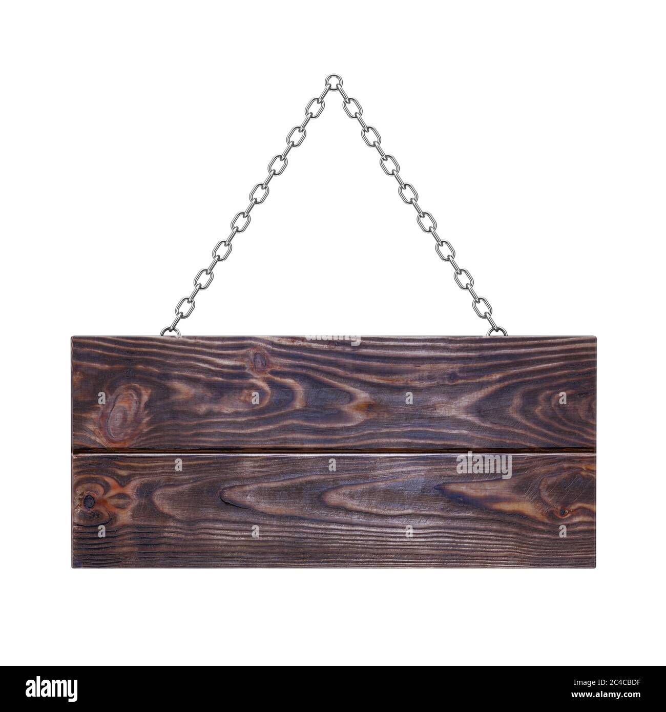 Old Wooden Signboard with Chain on a white background. 3d Rendering ...