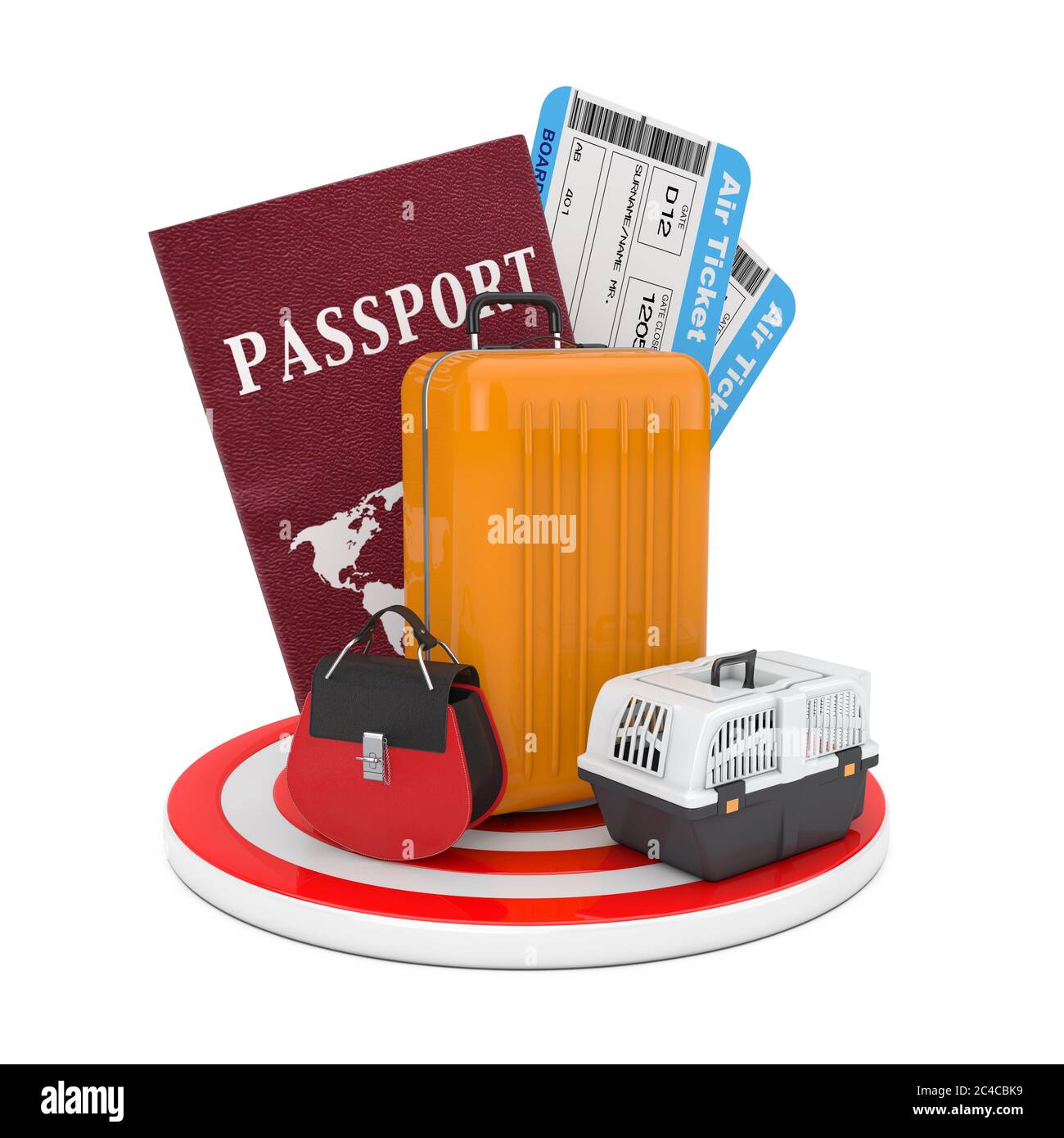 Travel Concept. Luggage with Passport and Air Tickets over Target ...