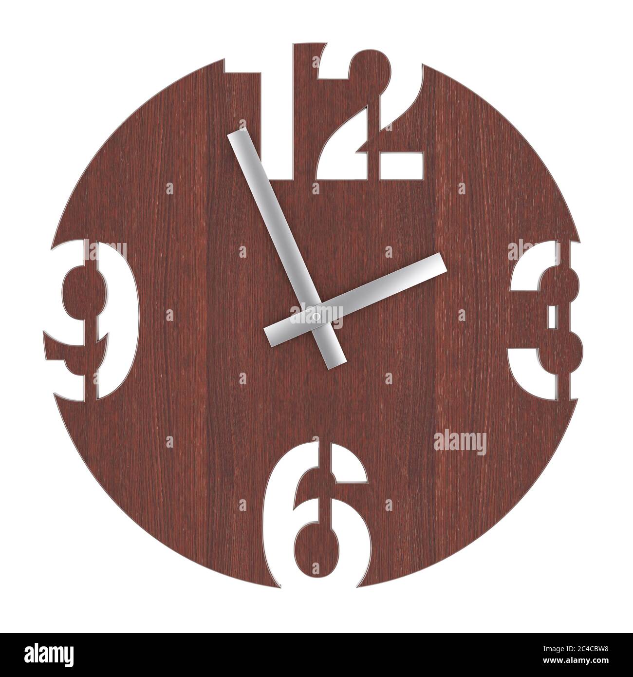 Modern Wall Wooden Circle Clock Watch on a white background. 3d