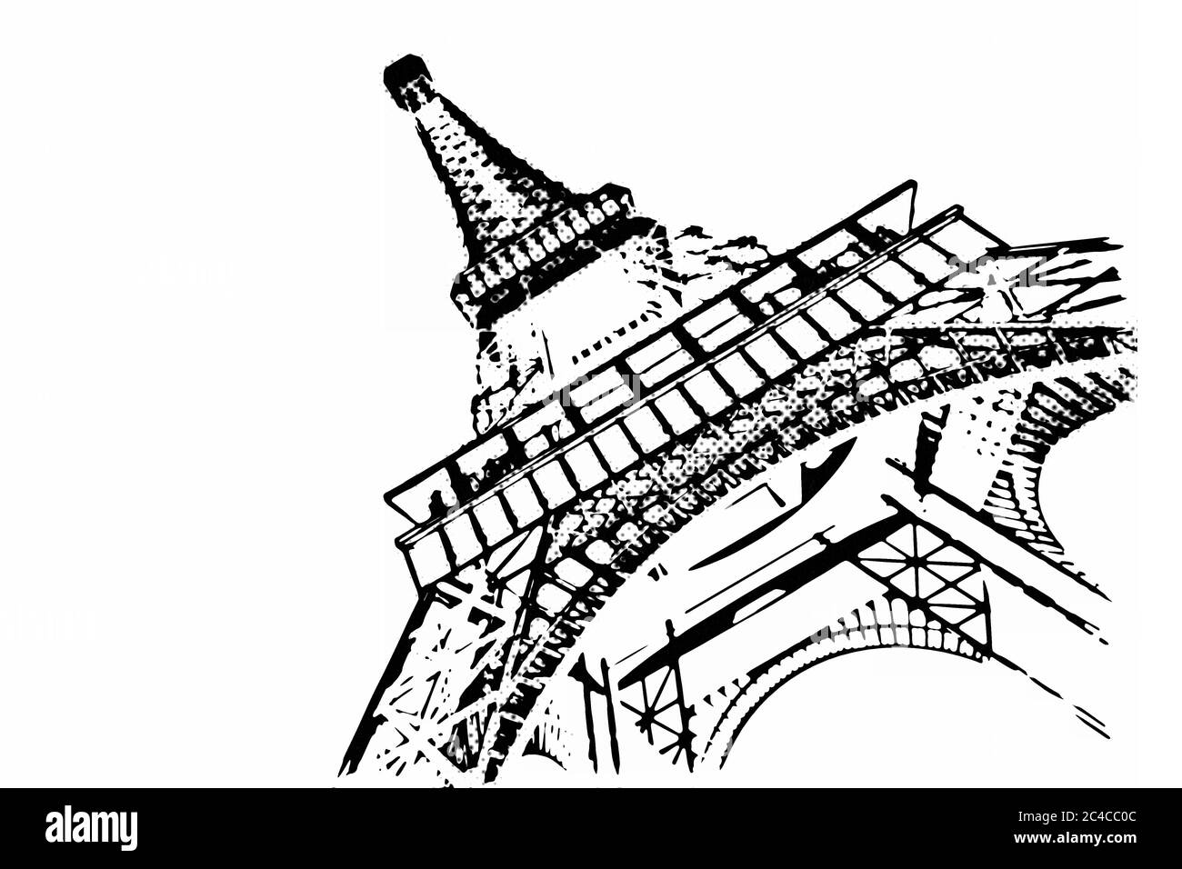 France Concept. Paris Sketches Hand Drawing Style Eiffel Tower white background. 3d Rendering Stock Photo