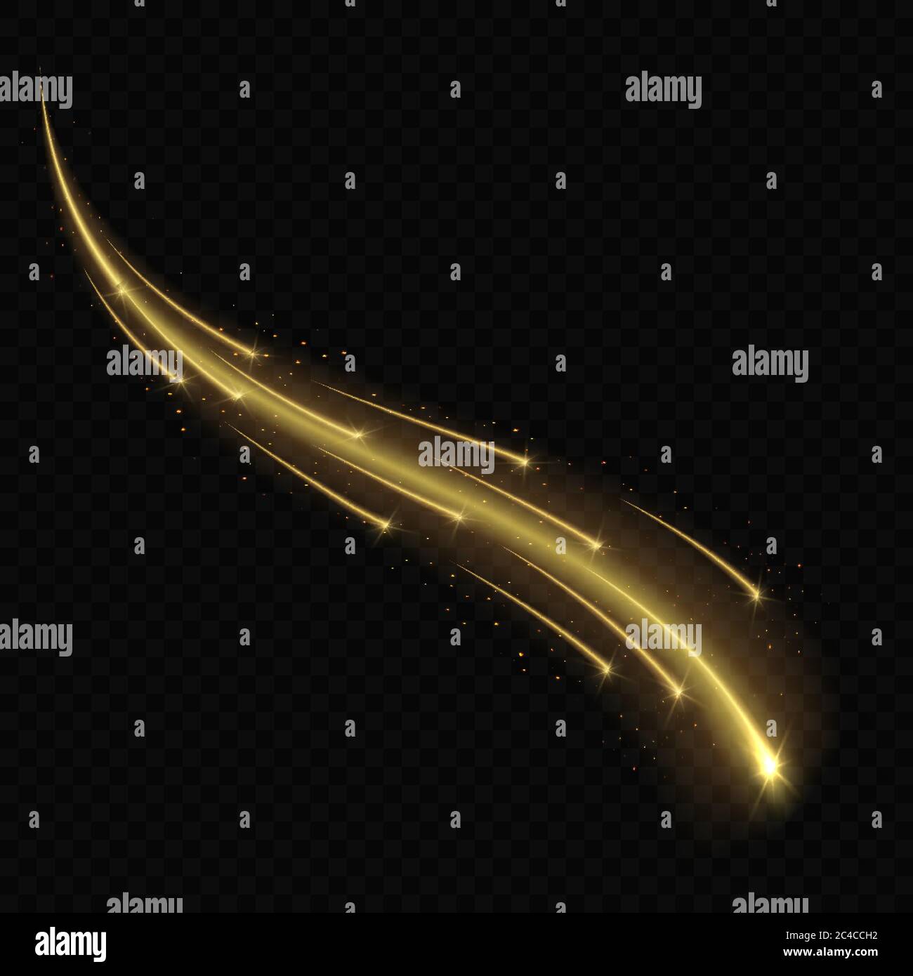 Meteor or comet on transparent background. Gold light effect Stock ...