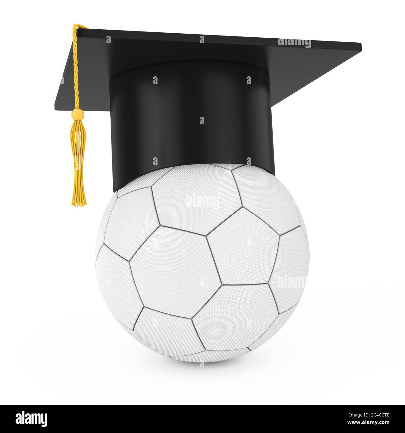 Graduation Academic Cap over White Leather Football Soccer Ball on a