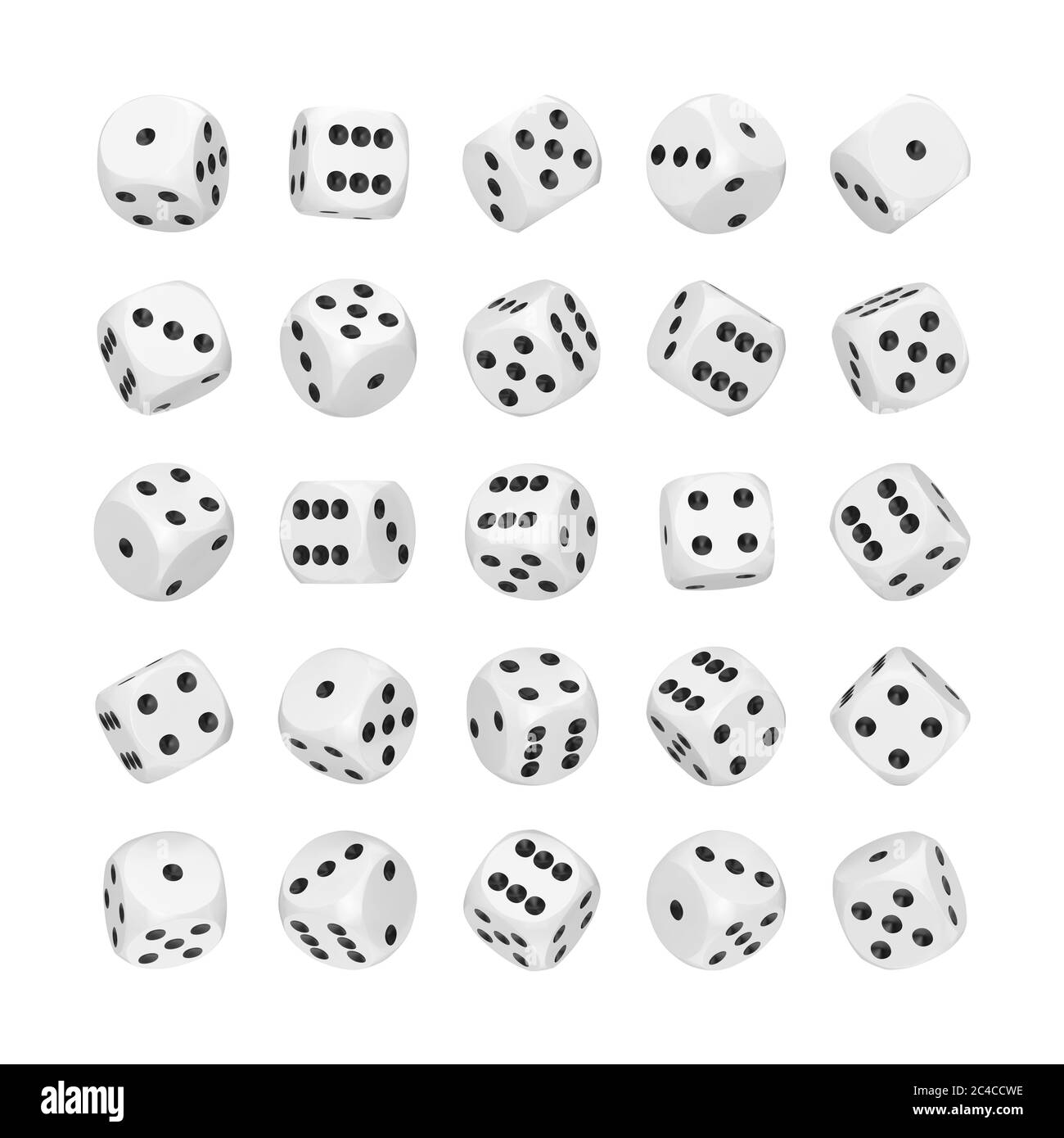 Casino Gambling Concept. Set of White Game Dice Cubes in Differetn