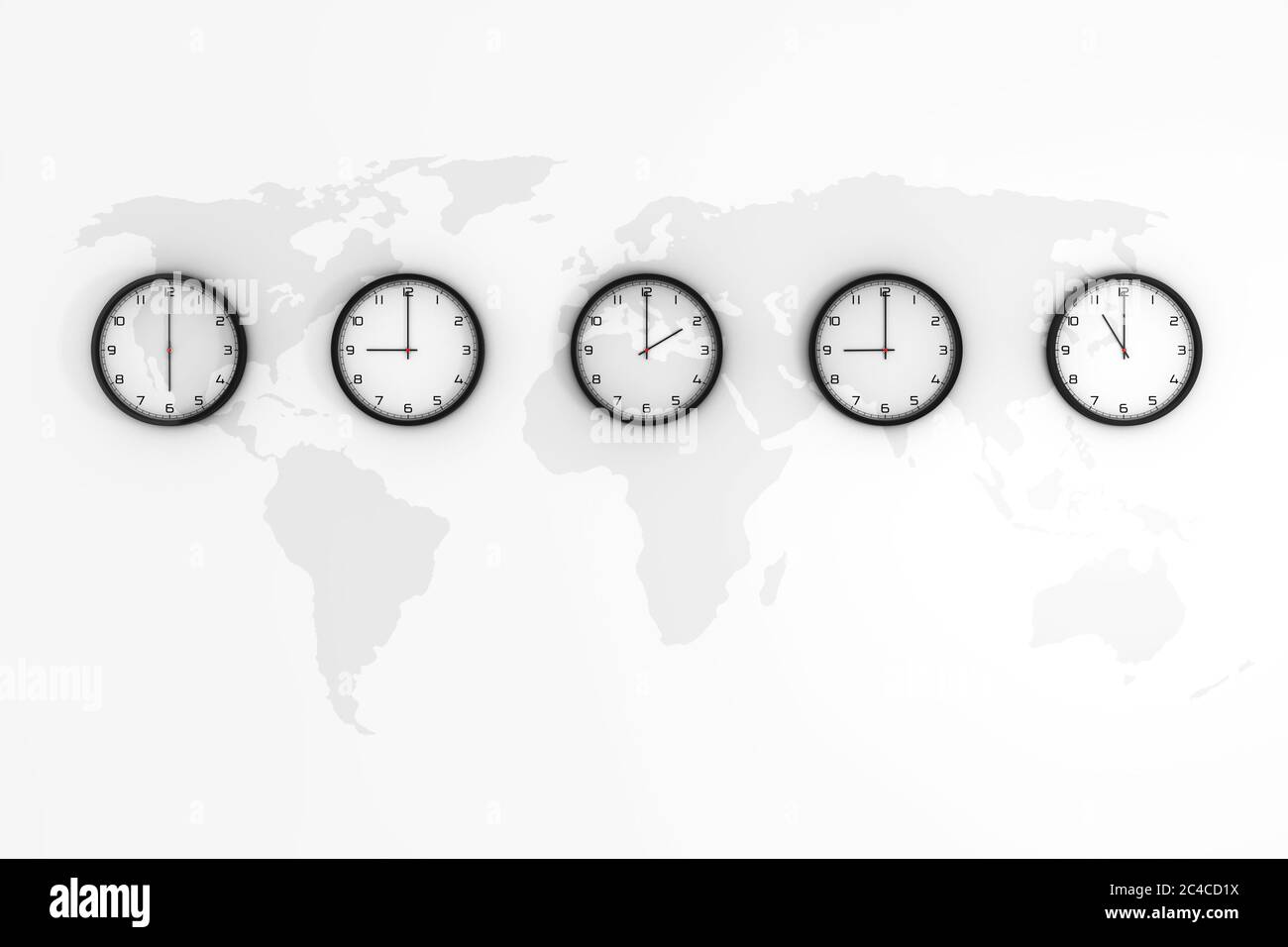 Set Of Clocks With Different World Time With World Map On A White Background 3d Rendering Stock Photo Alamy Set Of Clocks With Different World Time With World Map On A White Background 3d Rendering Stock Photo Alamy
