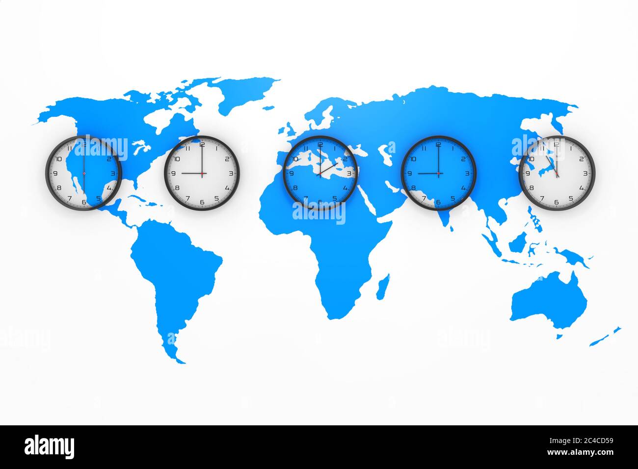 Set Of Clocks With Different World Time With Blue World Map On A White Background 3d Rendering Stock Photo Alamy Set Of Clocks With Different World Time With Blue World Map On A White Background 3d Rendering Stock Photo Alamy
