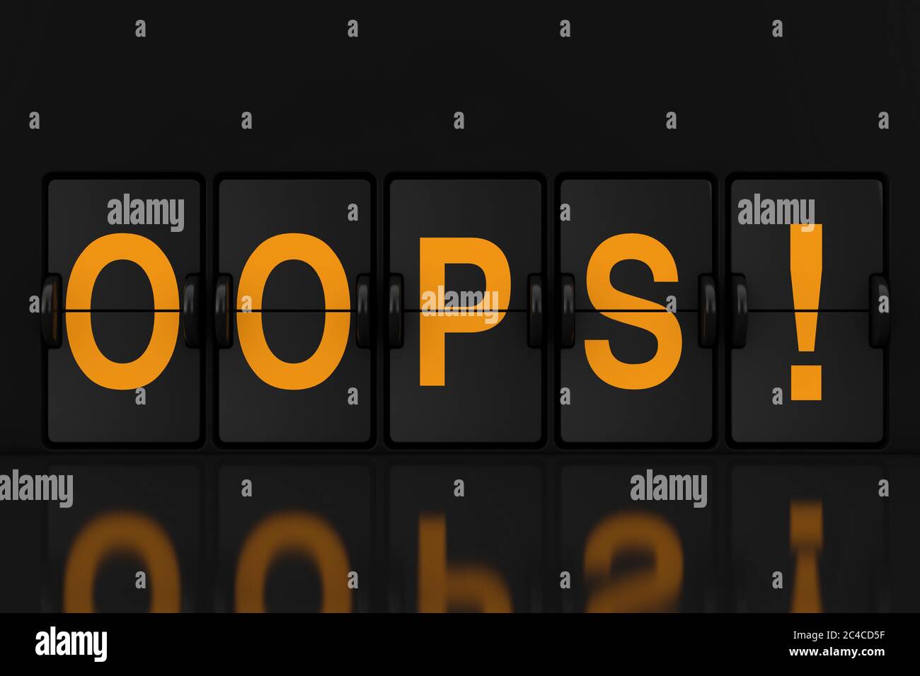 Mechanical Analog Flip Clock Board with Oops Sign extreme closeup. 3d ...
