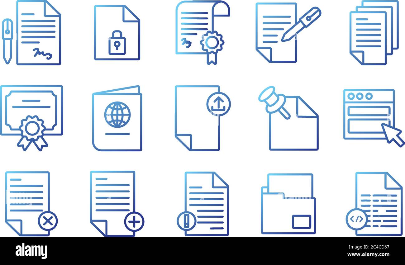 bundle of documents files office icons vector illustration design Stock ...