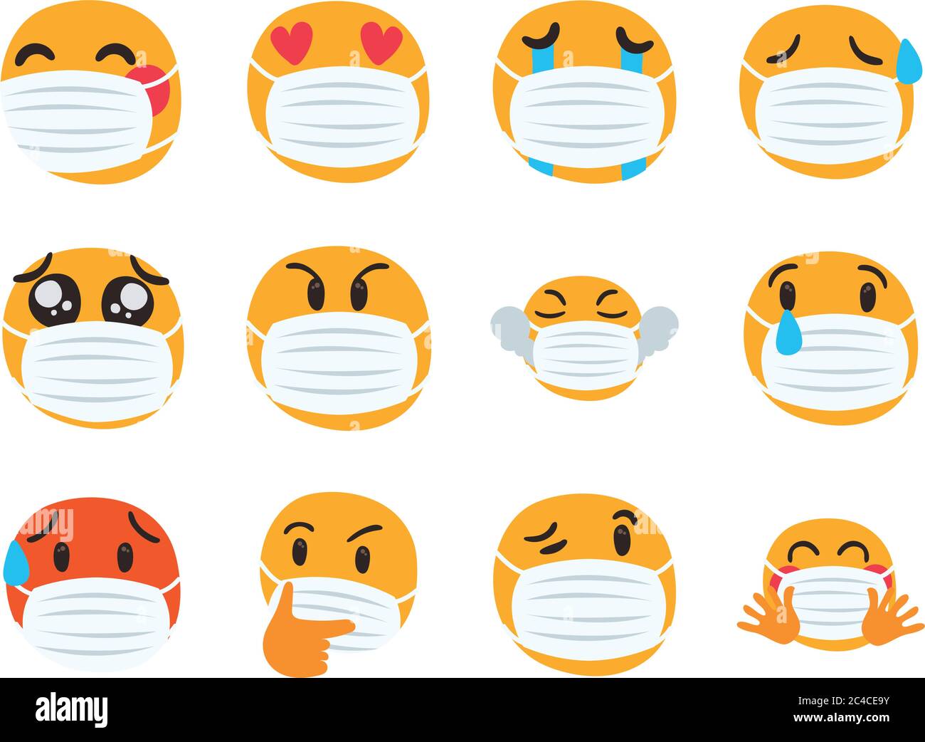 group of emojis wearing medical maskds characters vector illustration ...