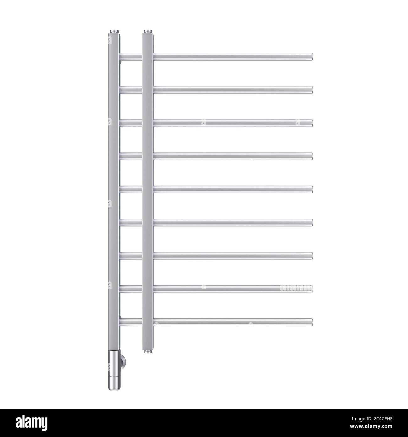Bathroom Towel Heater Warmer Rail on a white background. 3d Rendering Stock Photo