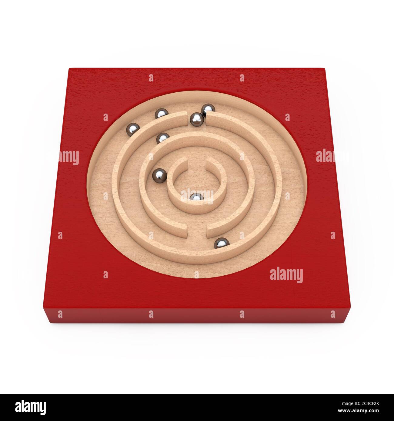 Red Wooden Education Labyrinth Maze Toy Game for Children Memory Advance Learning on a white background. 3d Rendering Stock Photo