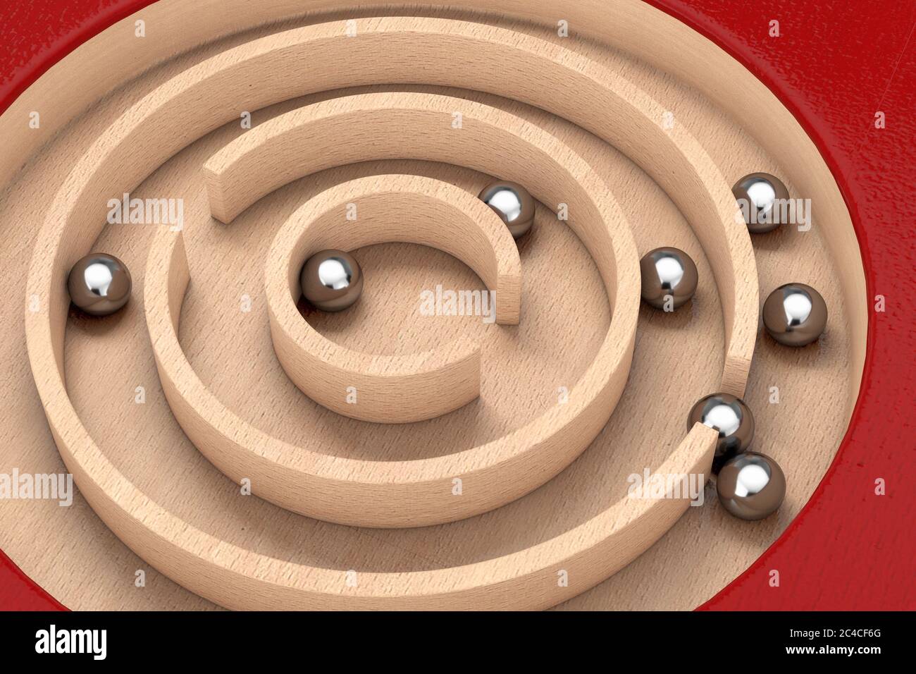 Red Wooden Education Labyrinth Maze Toy Game for Children Memory Advance Learning extreme closeup. 3d Rendering Stock Photo