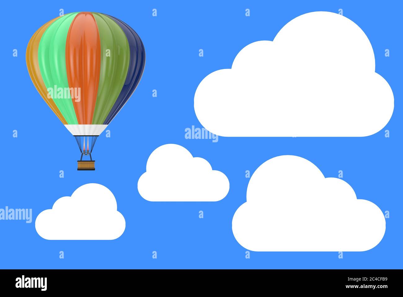 Hot Air Balloon in the Sky with Clouds on a blue background. 3d ...