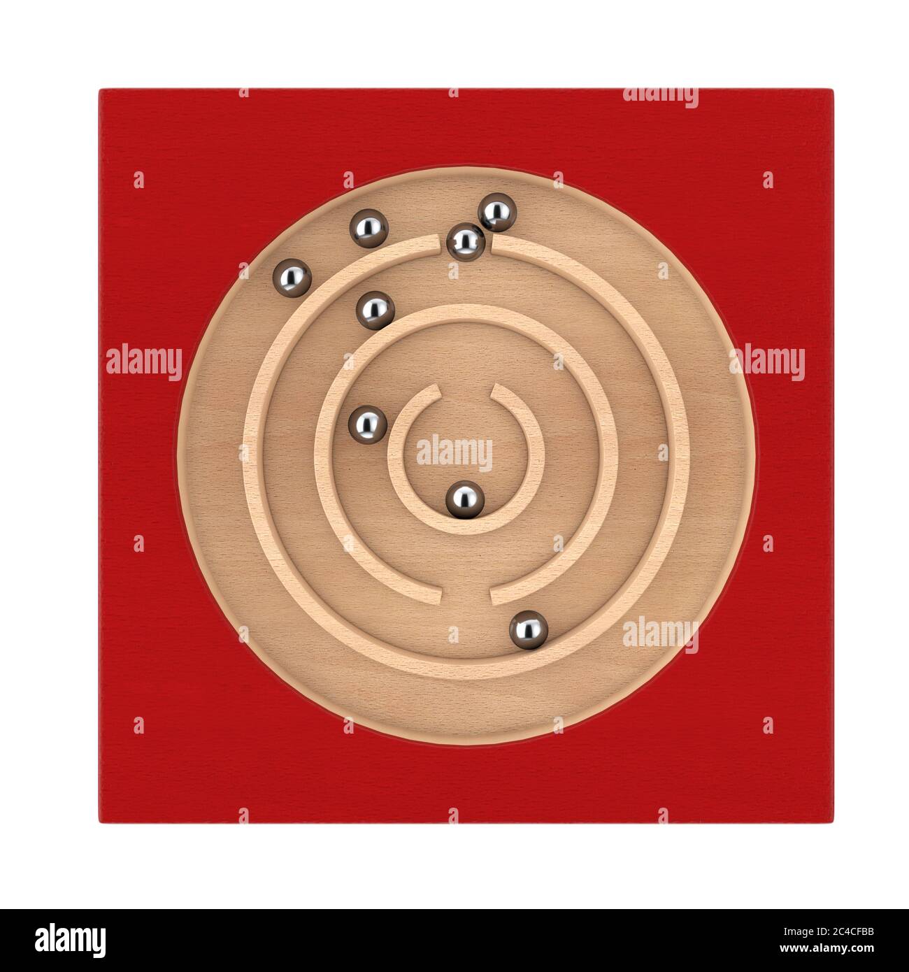 Red Wooden Education Labyrinth Maze Toy Game for Children Memory Advance Learning on a white background. 3d Rendering Stock Photo