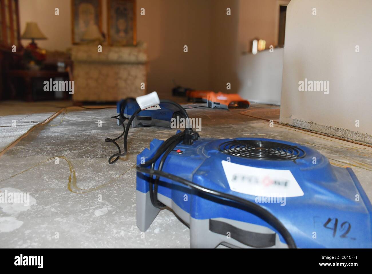 Water Damage to Floor with Water Removal Equipment Stock Photo Alamy