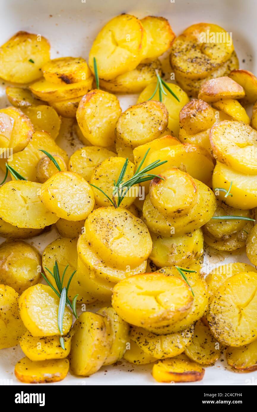 Fried potatoes in baking sheet Stock Photo Alamy
