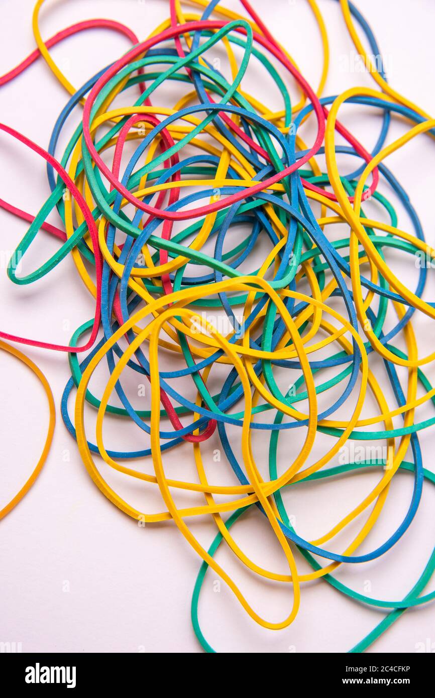 multi colored rubber band on white background Stock Photo Alamy