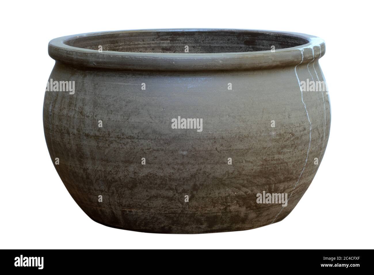 Large empty terracotta pot isolated on white background Stock Photo