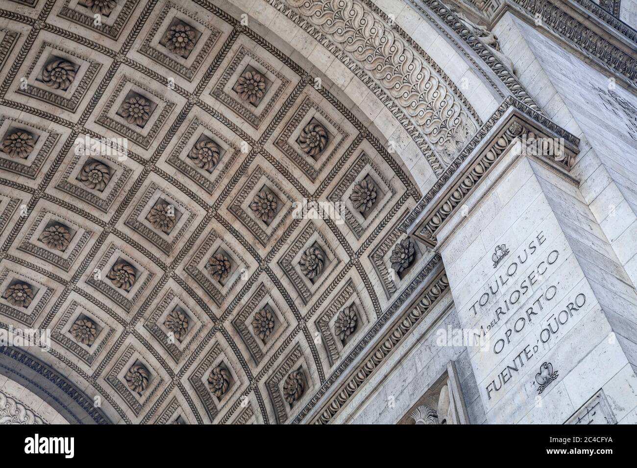 Ornate stone carving on the Arc de Triomphe, Paris, France Stock Photo