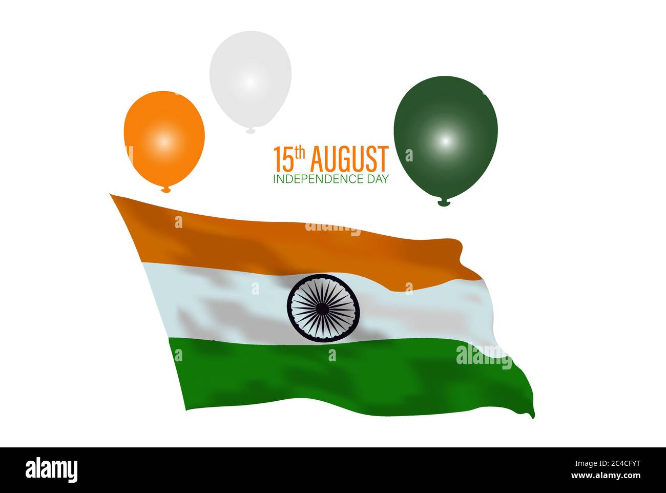 Independence day of India 15th august showing waving fabric style flag with balloons vector illustration design Stock Vector