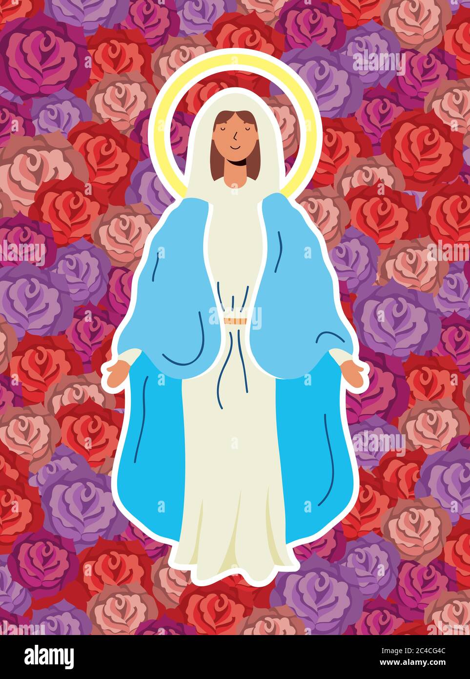 miraculous virgin assumption of mary with roses background vector  illustration design Stock Vector Image & Art - Alamy