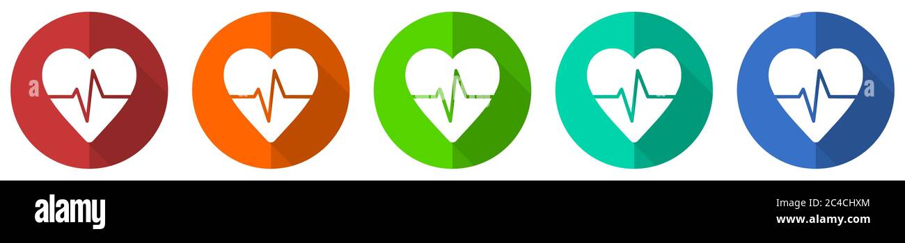 Pulse icon set, red, blue, green and orange flat design web buttons ...