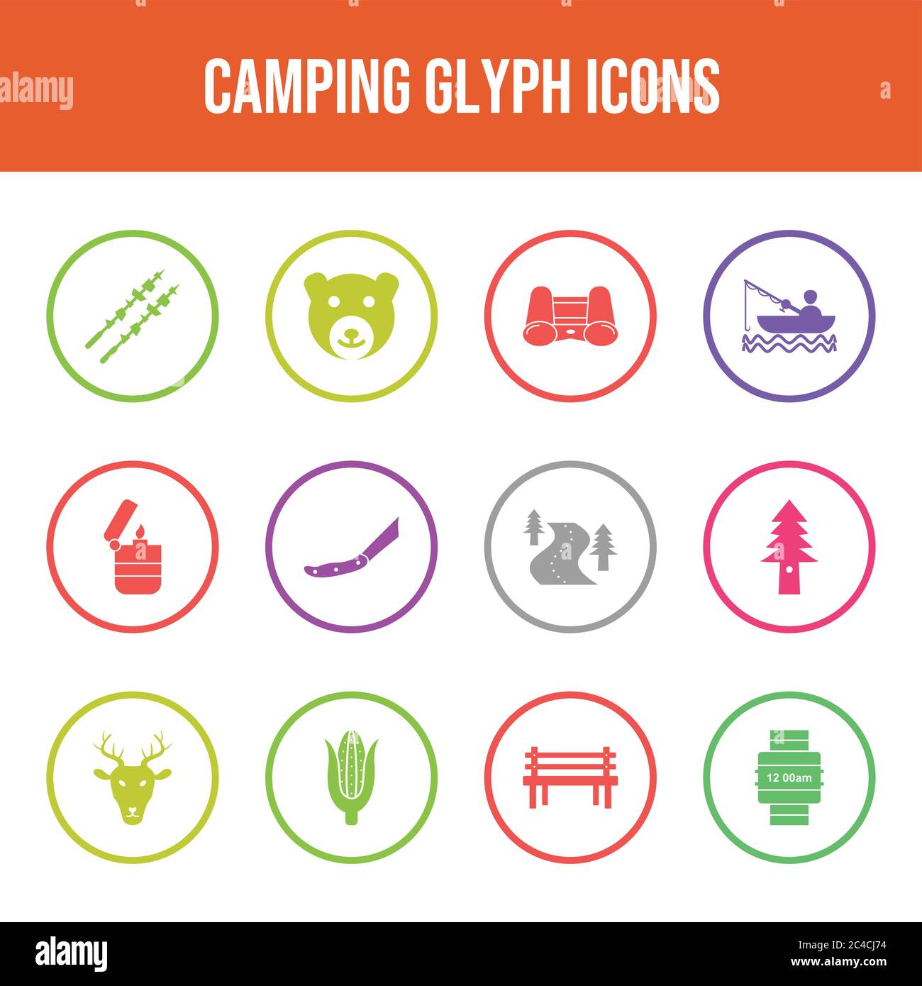 Beautiful Camping vector icon set Stock Vector