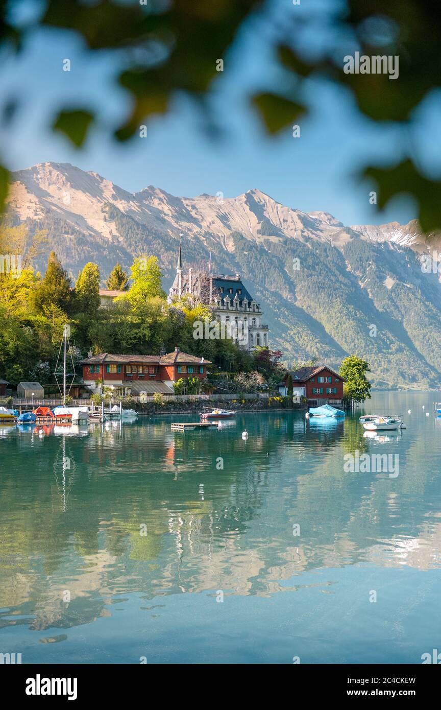 the instafamous Seeburg Hotel in Iseltwald at Lake Brienz Stock Photo