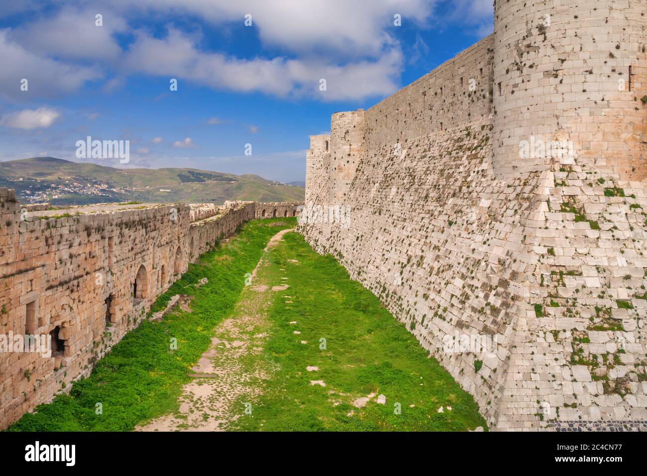 Crusaders castle Krak des Chevaliers, Castle of the Knights, Qalaat al Hosn, (1140-1260), Syria Stock Photo