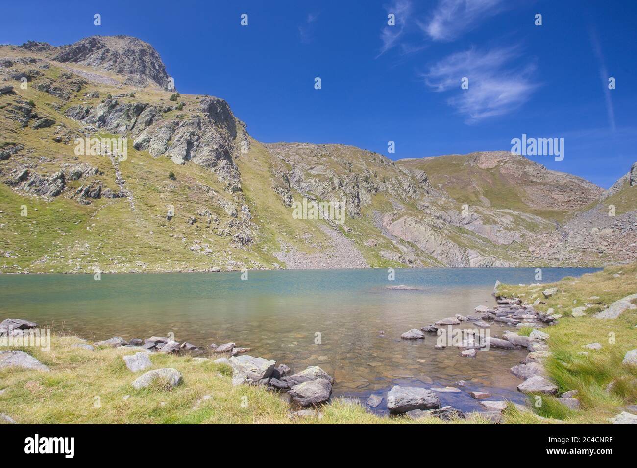 Benasque, Huesca/Spain; Aug. 24, 2017. The Posets-Maladeta Natural Park is a Spanish protected natural space. In the image the Ibon de Gorgutes Stock Photo