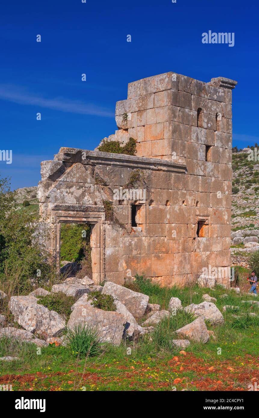 Byzantine monastery of St. Simeon Stylites, Deir Semaan, Telanissos, Syria Stock Photo