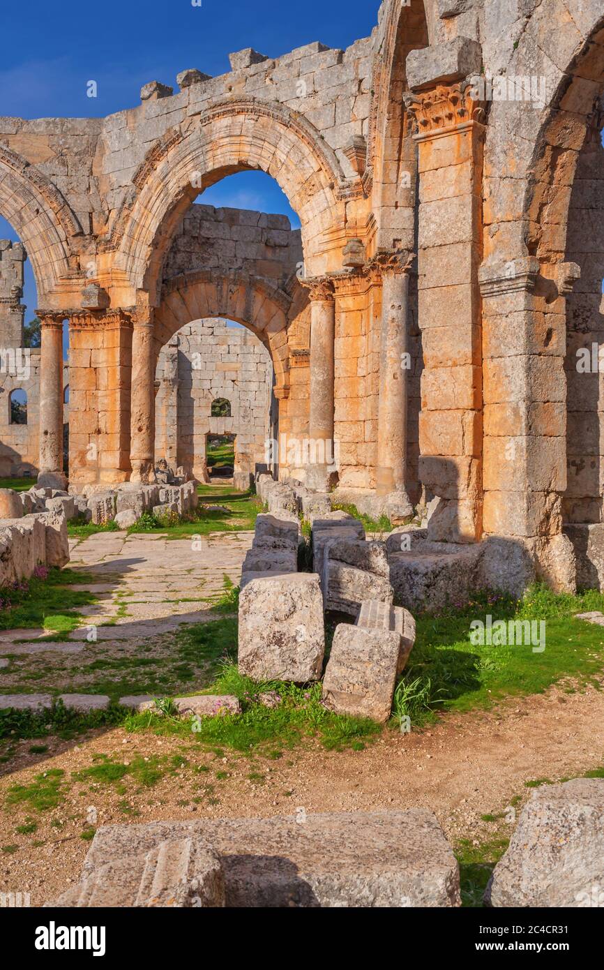 Byzantine church of St. Simeon Stylites, 475, Qallat Semaan, Syria Stock Photo