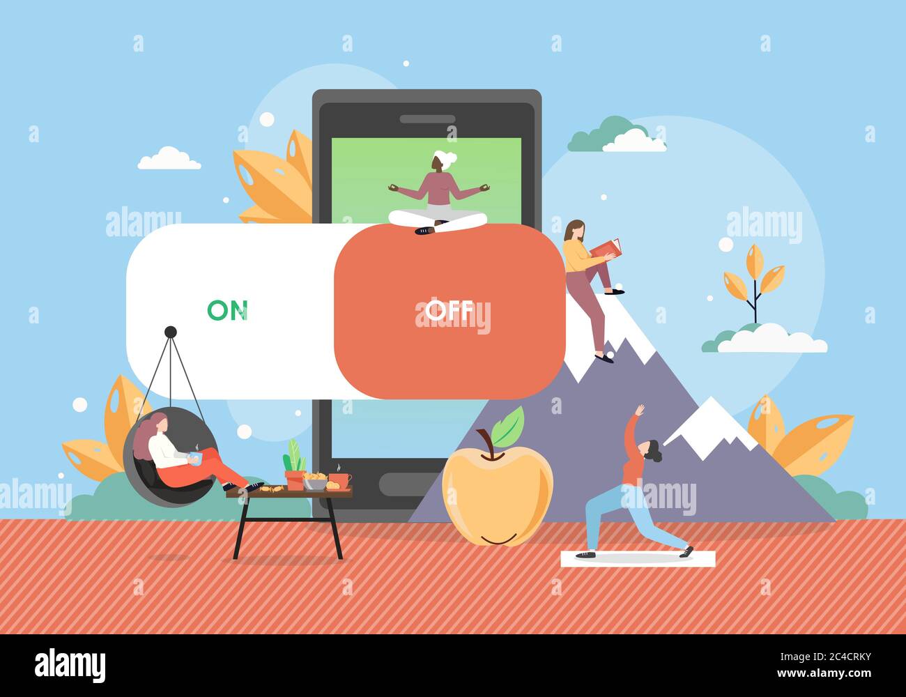 Digital detox concept vector flat style design illustration Stock