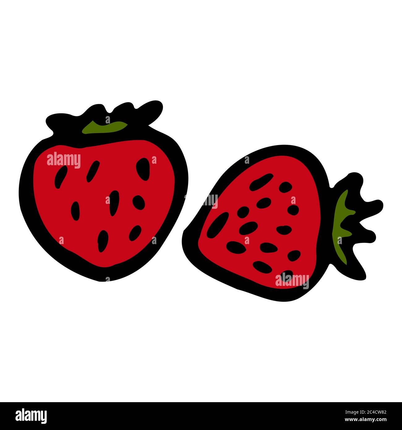Red strawberry. Hand drawn outline doodle icon. Colorful isolated on
