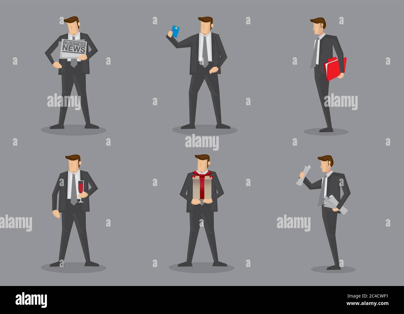 Vector cartoon icons of businessman carrying different props isolated ...