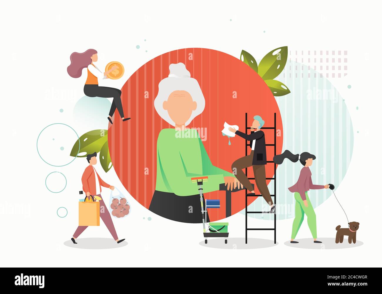 Woman caring elderly woman Stock Vector Images - Alamy