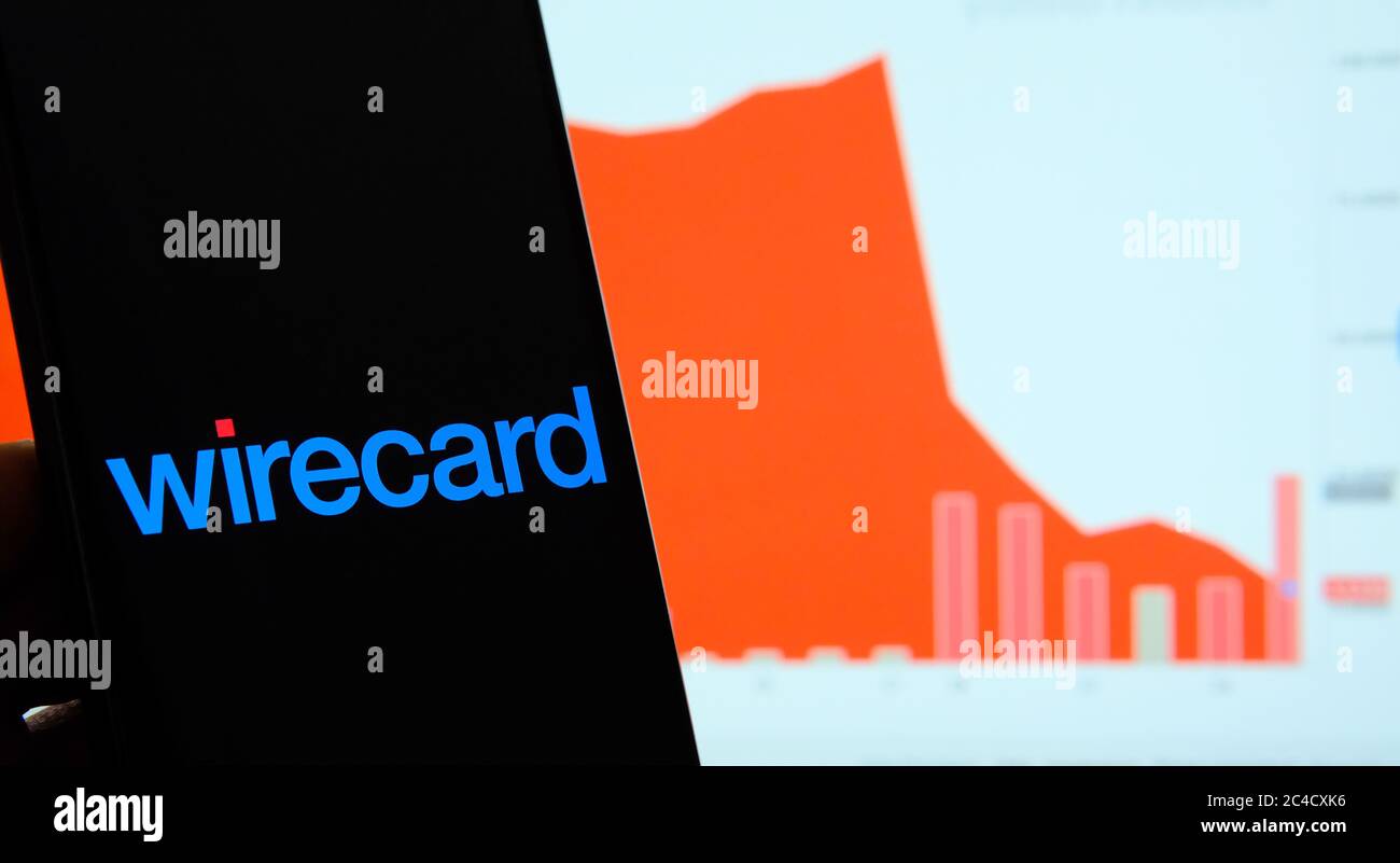 Wirecard logo on smartphone and Wirecard AG stock price graph (3 month  period, as of June 26 2020) on blurred background. Not a montage Stock  Photo - Alamy