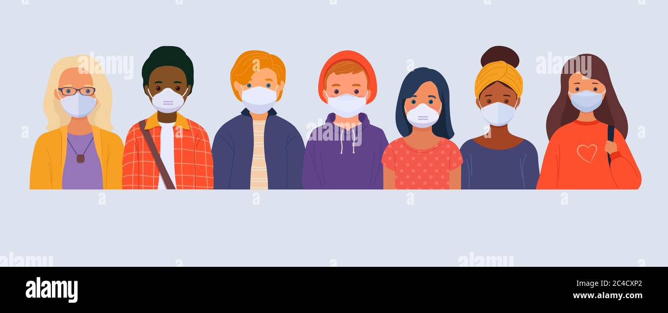 Group of young people in medical face masks Stock Vector Image & Art ...