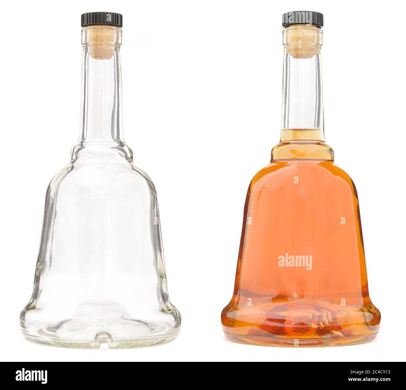 Brandy. Full and empty glass bottles Stock Photo Alamy