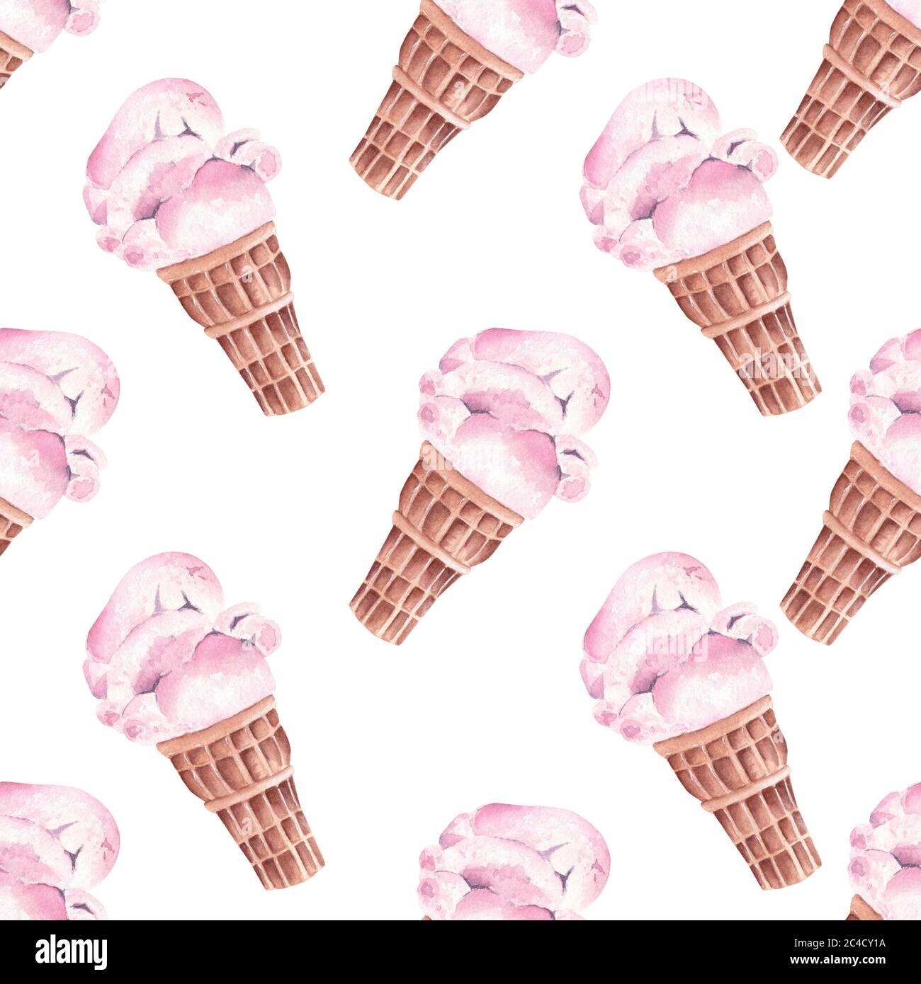 Ice cream watercolor digital paper. Seamless pattern hand drawn ...