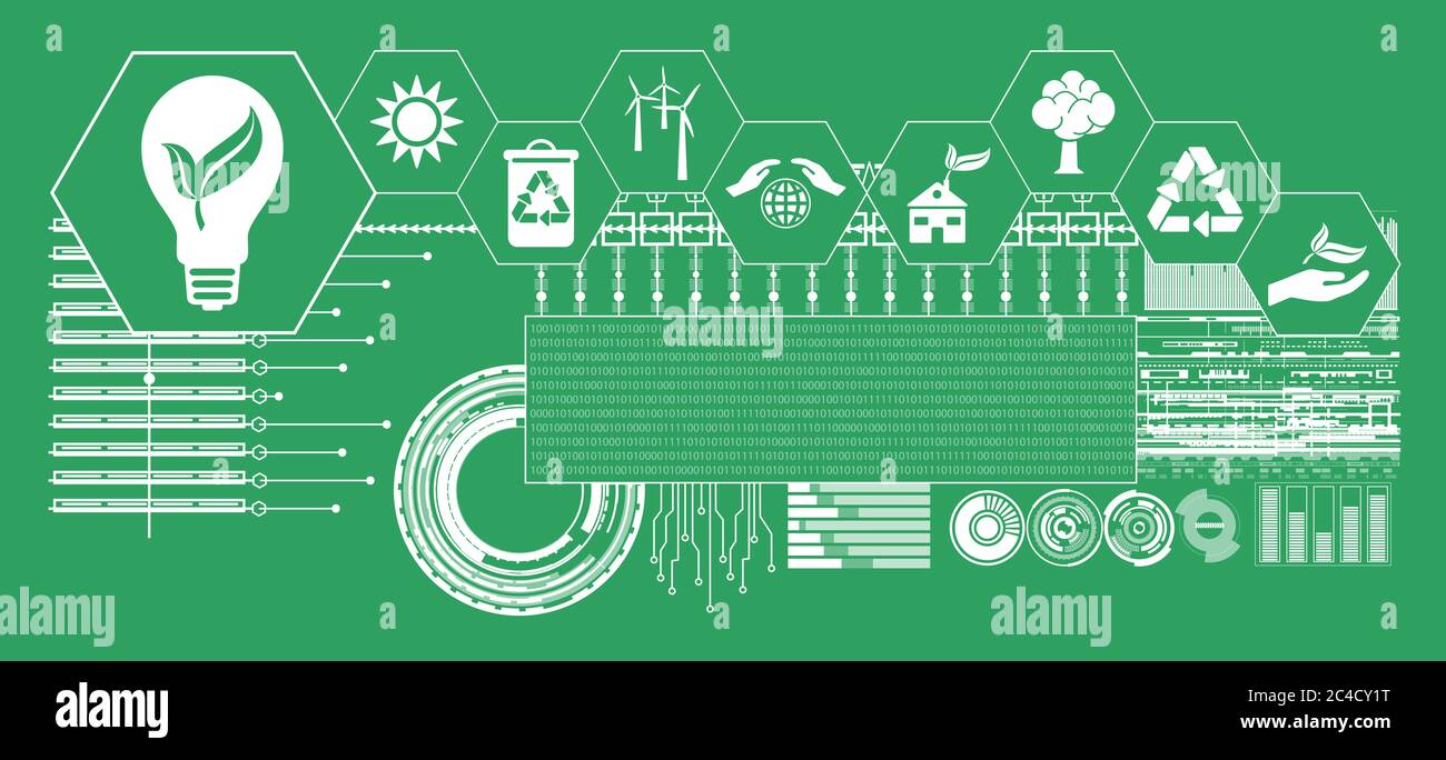 Concept of green energy with connected icons Stock Photo - Alamy